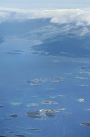 Norvège, Nordland, Iles Lofoten, ilots de pêcheurs (vue aérienne)
