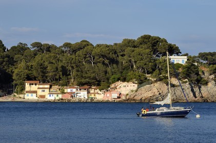 France, Var, the Rade (Roadstead) of Toulon, the harbor of the small houses of Mejean cove