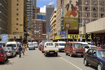 South Africa, Gauteng Province, Johannesburg, CBD (Central Business District), many taxi (minibus) go along Klein street