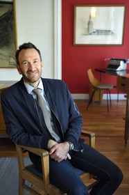 France, Seine Maritime, Le Havre, Downtown rebuilt by Auguste Perret listed as World Heritage by UNESCO, Maison du Patrimoine atelier Perret, appartement Perret, historic showflat of the post war period, furnished in a 1950's style, the architect who oversaw the appartment restoration