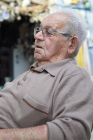 France, Haute Corse, Bastia, Terra-Vecchia district, meeting of former fishermen at their headquarters on the Old Port, Francois Tarallo, former professional fisherman born in 1927