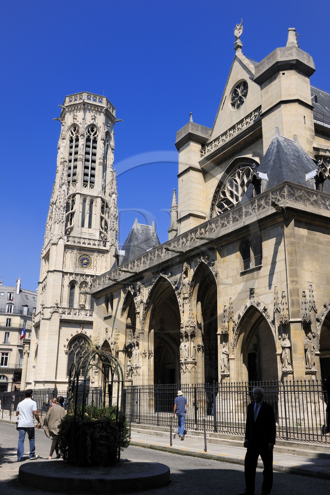 France, Paris, Saint Germain l' Auxerrois church and the belfry of the city hall of the 1st district (1860) on the left