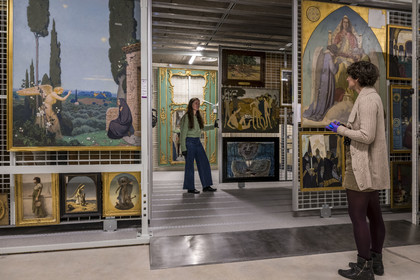 France, Saone et Loire, Autun, Director of Museums and Heritage Agathe Mathiaut-Legros with Assistant Curator Axelle Goupy in the Rolin Museum reserves