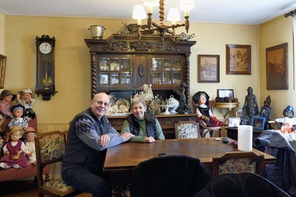 France, Bas-Rhin, Schiltigheim, Pierre and Geneviève Zaehringer in their house
