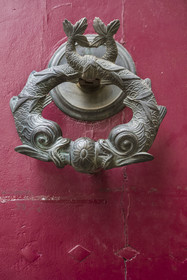 France, Herault, Montpellier, historic center called the Ecusson, knocker on the door of the Hotel of the Royal Society of Sciences dating from the end of the 17th century