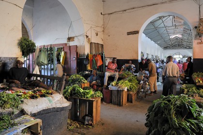 Tanzania, Zanzibar Archipelago, Unguja island (Zanzibar), Stone Town, listed as World Heritage by UNESCO, Darajani market, vegetable stall