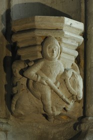 United Kingdom, Scotland, Midlothian, Roslin, Rosslyn Chapel, statue of a soldier riding a donkey