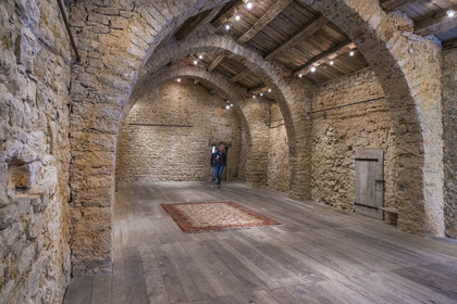 France, Aveyron, Grands Causses regional natural park, the Cistercian fort of Saint-Jean-d’Alcas, medieval refuge room above the fortified church