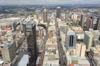 South Africa, Gauteng Province, Johannesburg, CBD (Central Business District), downtown view from the Carlton Center tower, Commissioner street and Main street