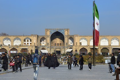 Iran, Isfahan Province, Isfahan, Bazar-e Bozorg (Great Bazaar), a massive covered bazaar which dates back almost 1300 years, main entrance on naghsh-i jahan square also known as Imam Khomeiny square, listed as World heritage by UNESCO