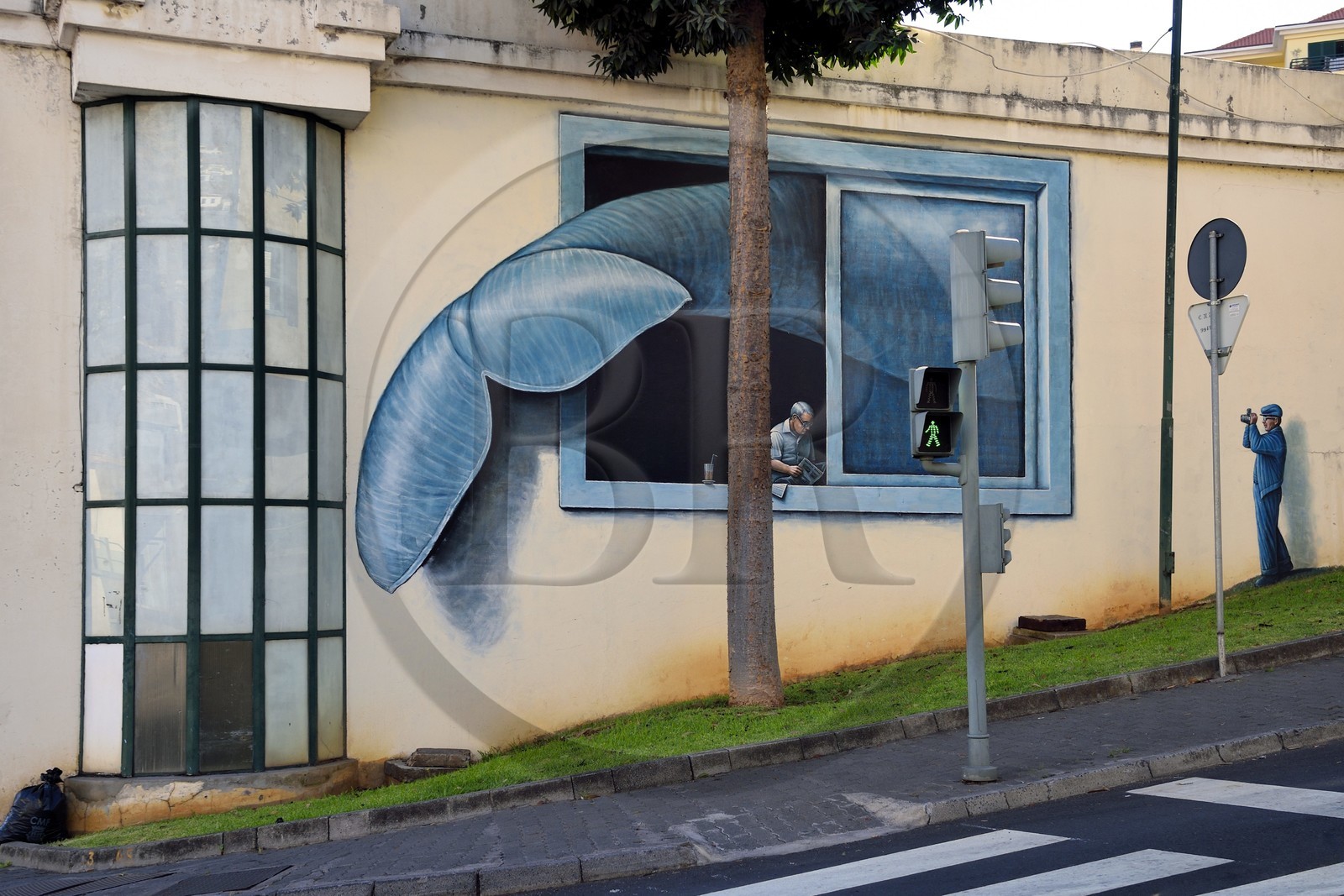Portugal, Ile de Madère, Funchal, peinture murale La queue de la baleine de Marcos Milewski