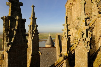 France, Manche, the abbey of Mont Saint Michel, listed as World Heritage by UNESCO, the Church and the bay