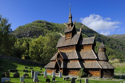 Norway, Sogn Og Fjordane County, Borgund, wooden stave church called stavkirker or stavkirke built in 1130 with pre-Christian viking motifs