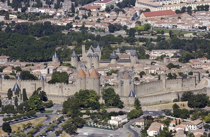 France, Aude (11), vue aerienne de la vieille ville de Carcassonne