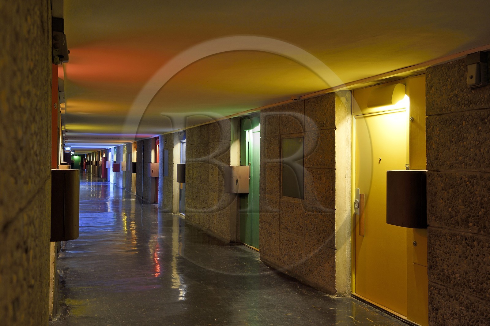 France, Bouches du Rhone, Marseille, architectural work of Le Corbusier, listed as World Heritage by UNESCO, Cite Radieuse or Radiant City by Le Corbusier, interior street