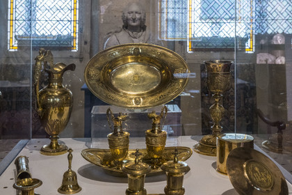 France, Cote d'Or, Beaune, area listed as World Heritage by UNESCO, Hospices de Beaune, Hotel Dieu, dishes of the last cardinal who ran the Hotel Dieu before the revolution