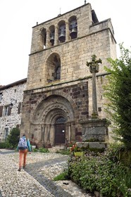 France, Haute Loire, Loire river Valley, Arlempdes, labelized the Most Beautiful Villages of France, the church with a bell gable