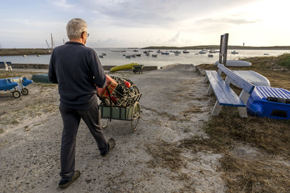 France, Finistère, Iroise Sea, Molene Island, departure for trap fishing in the early morning