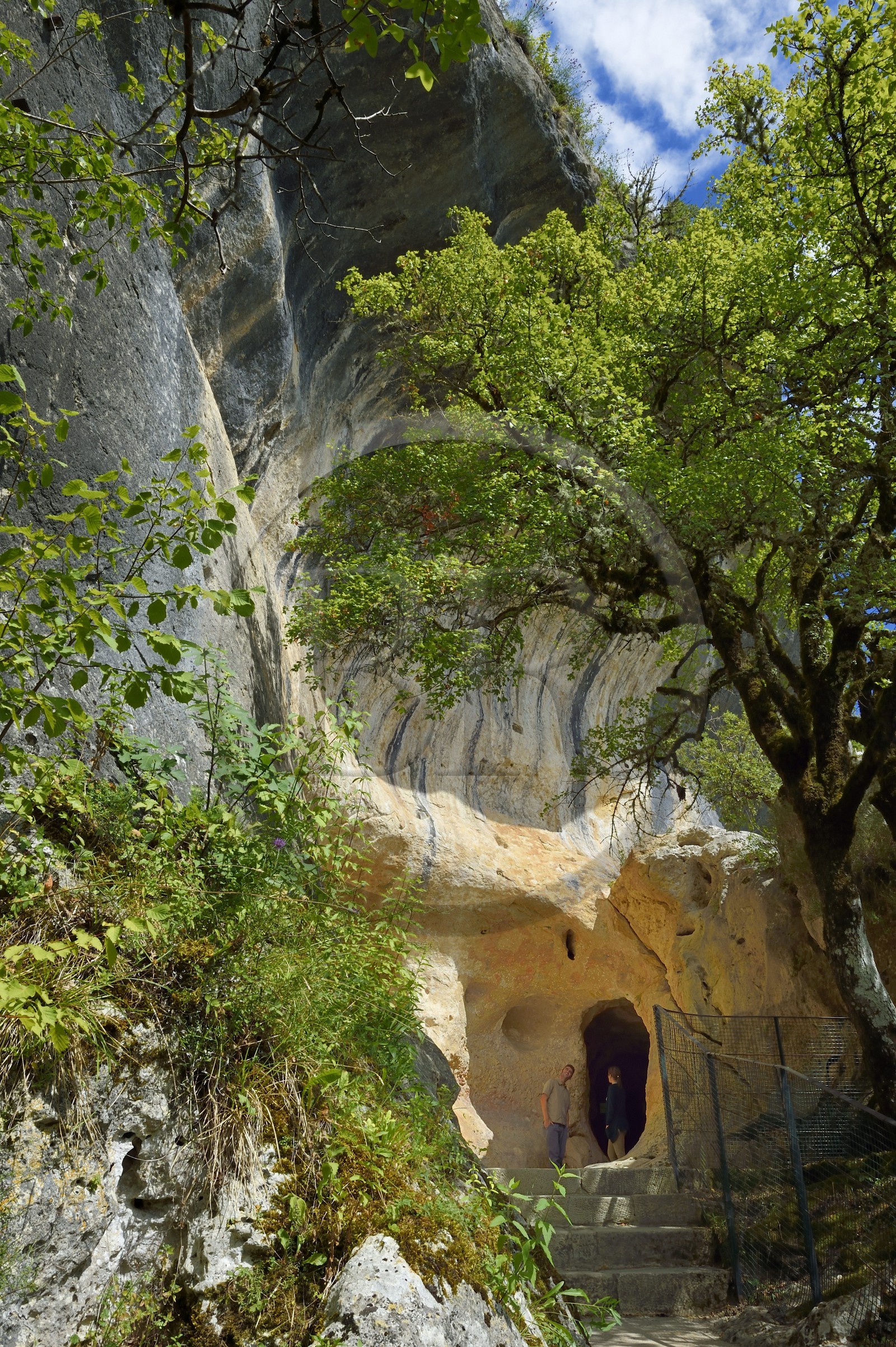 France, Dordogne (24), Périgord Noir, vallée de la Vézère, Les Eyzies-de-Tayac-Sireuil, site classé Patrimoine Mondial de l'UNESCO, entrée de la grotte ornée de Font-de-Gaume