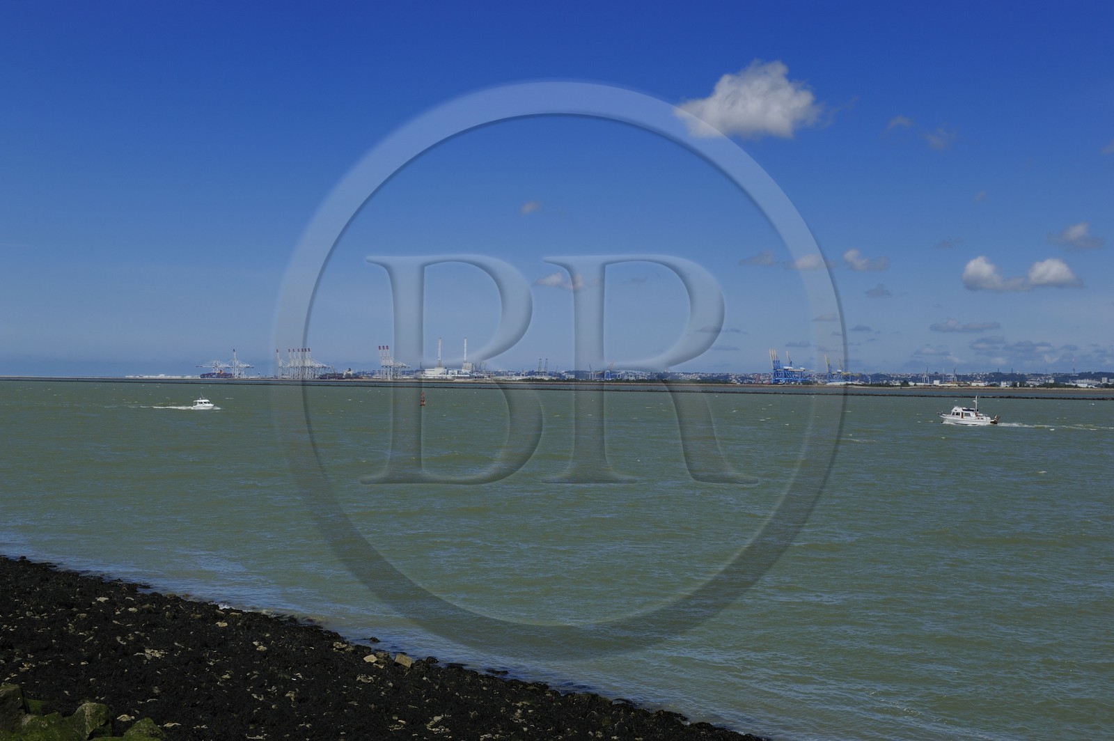 France, Calvados (14), embouchure de la Seine et le port du Havre sur la Rive Droite
