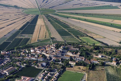 France, Herault, the former Etang de Montady, the old pond was drained in 1247, and the village of Montady (aerial view)