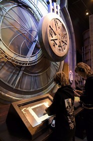 United Kingdom, Hertfordshire, Leavesden, Leavesden Film Studios, Harry Potter Studio Tour London, the scene of the eight Harry Potter movies' making of, the giant pendulum clock of the prisoner of Azkaban