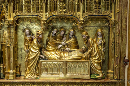 France, Côte-d'Or (21), Dijon, zone classée Patrimoine Mondial de l'UNESCO, Musée des Beaux-Arts dans l'ancien palais des ducs de Bourgogne, les retables de la chartreuse de Champmol, retable de la Crucifixion du XIVe siècle, la Mise au Tombeau (détail)