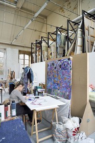 France, Paris, Saint Germain des Pres district, Ecole nationale superieure des Beaux-Arts (Fine Arts school), Chimay building in the former Hotel de Chimay, the student Marina who comes from Johannesburg in the Jean-Michel Alberola workshop