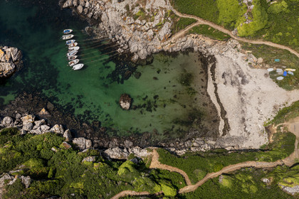 France, Morbihan, Groix Island, Port Saint-Nicolas on the south coast (aerial view)
