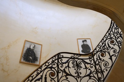 France, Alpes Maritimes, Cannes, the Villa La Californie where Picasso lived, today renamed the Pavillon de Flore by Marina Picasso, Pablo Picasso grandparents pictures in the main staircase