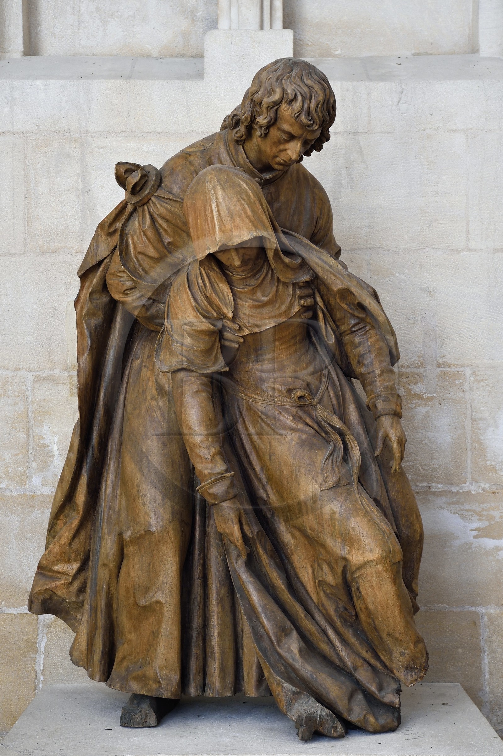 France, Meuse (55), Saint-Mihiel, église abbatiale Saint-Michel, la pâmoison de la vierge par le sculpteur Ligier Richier, bois (XVIème siècle), Saint Jean est en train de soutenir dans sa chute la Vierge défaillante après la mort de son Fils