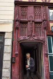 France, Seine-Maritime, Rouen, house door at 243 rue Eau-de-Robec