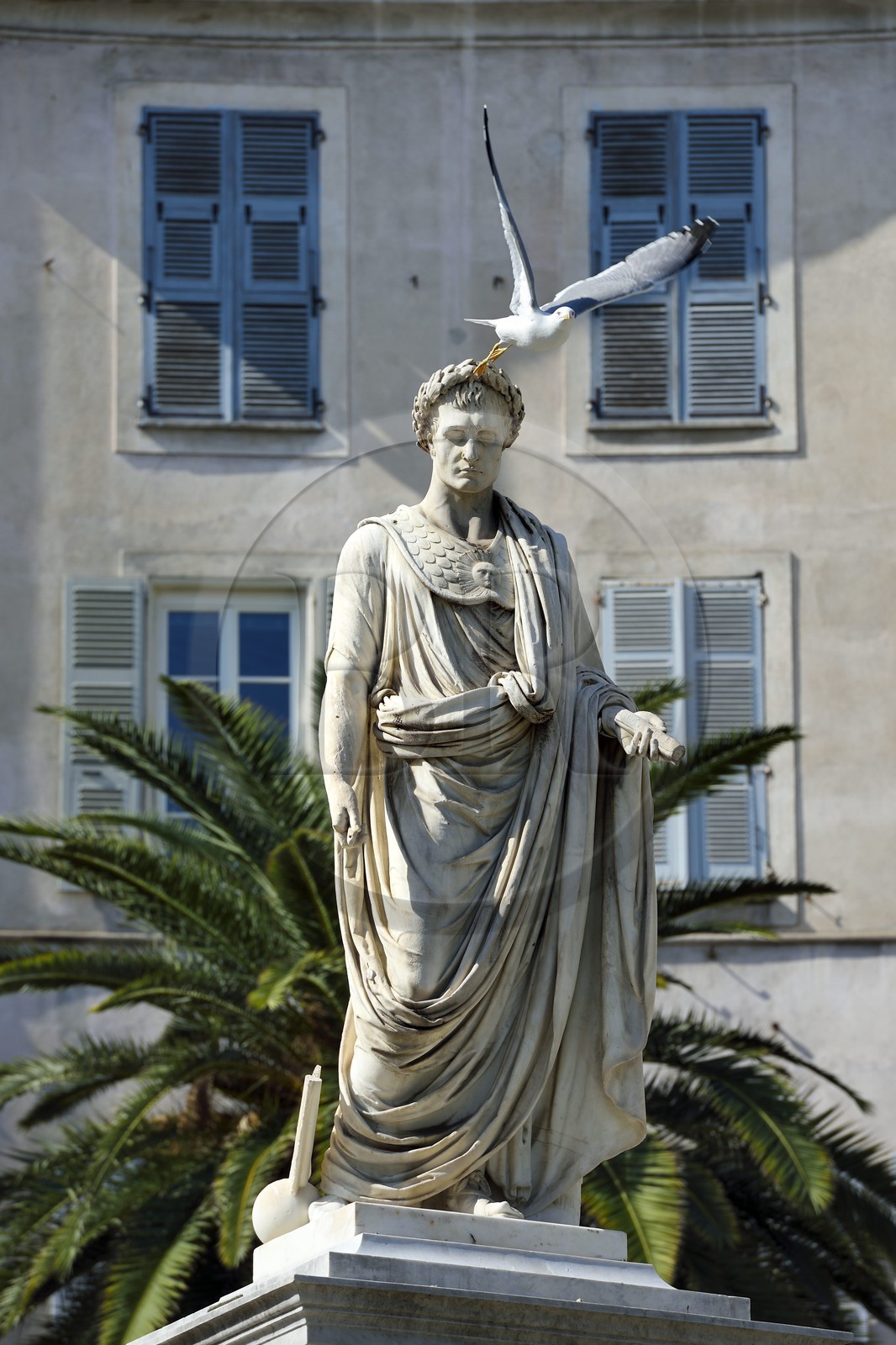France, Corse-du-Sud (2A), Ajaccio, place du Maréchal Foch (Place des Palmiers), la statue de Napoléon Bonaparte en consul romain oeuvre du sculpteur Massimiliano Laboureur