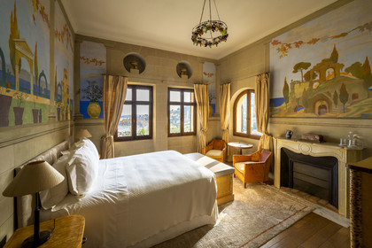 France, Alpes-Maritimes, Menton, Domaine des Colombieres, the Colombières villa is entirely designed as a work of art by Ferdinand Bac, one of the bedrooms upstairs