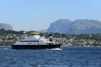 Norway, Rogaland County, surroundings of Stavanger, ferry approaching Tau village