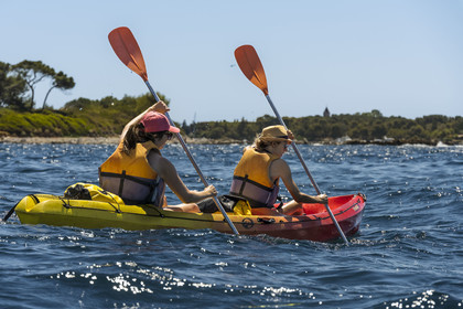 France, Alpes-Maritimes, Cannes, kayaking in the Lerins Islands, tour of the Saint-Honorat island from the south