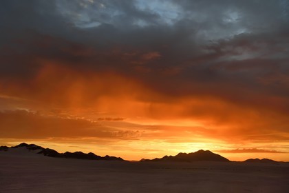 Namibia, Hardap region, Namib Desert East of the Namib Naukluft National Park towards Sossusvlei, sky blazing at sunset
