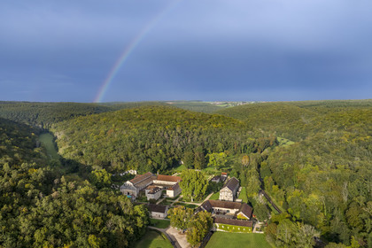 France, Cote d'Or, Marmagne, the Cistercian Abbey of Fontenay founded in 1118, listed as World Heritage by UNESCO (aerial view)