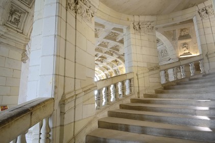 France, Loir et Cher (41), Vallée de la Loire classée Patrimoine Mondial de l' UNESCO, château de Chambord, l'escalier à double révolution attribué à Léonard de Vinci