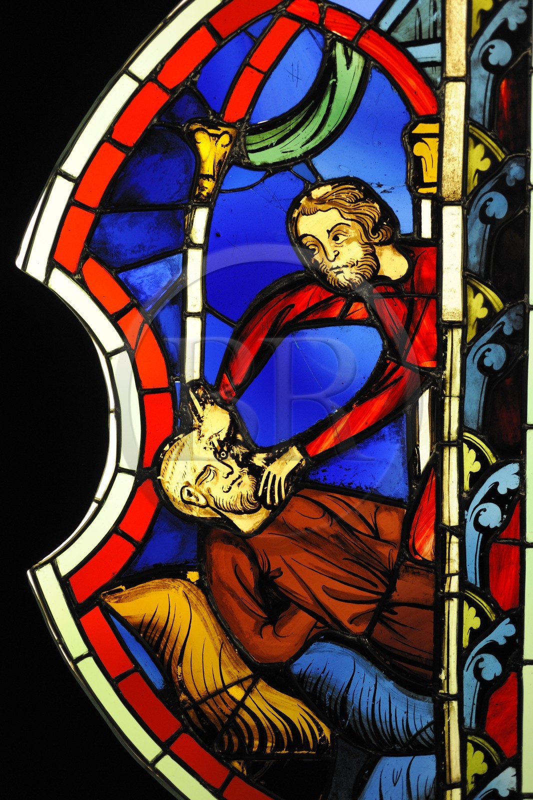 France, Paris (75), musée du Moyen-Age, ancien hôtel de Cluny, vitrail de la Sainte-Chapelle à Paris, aveuglement de Sanson