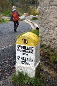 France, Ardeche, parc naturel regional des Monts d'Ardeche (Regional natural reserve of the Mounts of Ardeche), at Mont Gerbier de Jonc (altitude of 1551m), among the three sources of the Loire, the geographical source milestone in front of the Ferme de la Loire of Mr. Eric Maréchal at Sainte Eulalie