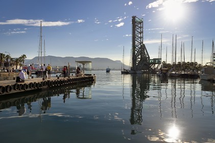 France, Var, La Seyne sur Mer, Naval Park, the bascule bridge or drawbridge at the exit of the port and water bus pier