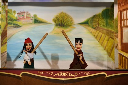 France, Rhone, Lyon, historical site listed as World Heritage by UNESCO, Vieux Lyon (Old Town), Saint George district, place de la Trinité, the Theatre la Maison de Guignol (House of Guignol Theatre)