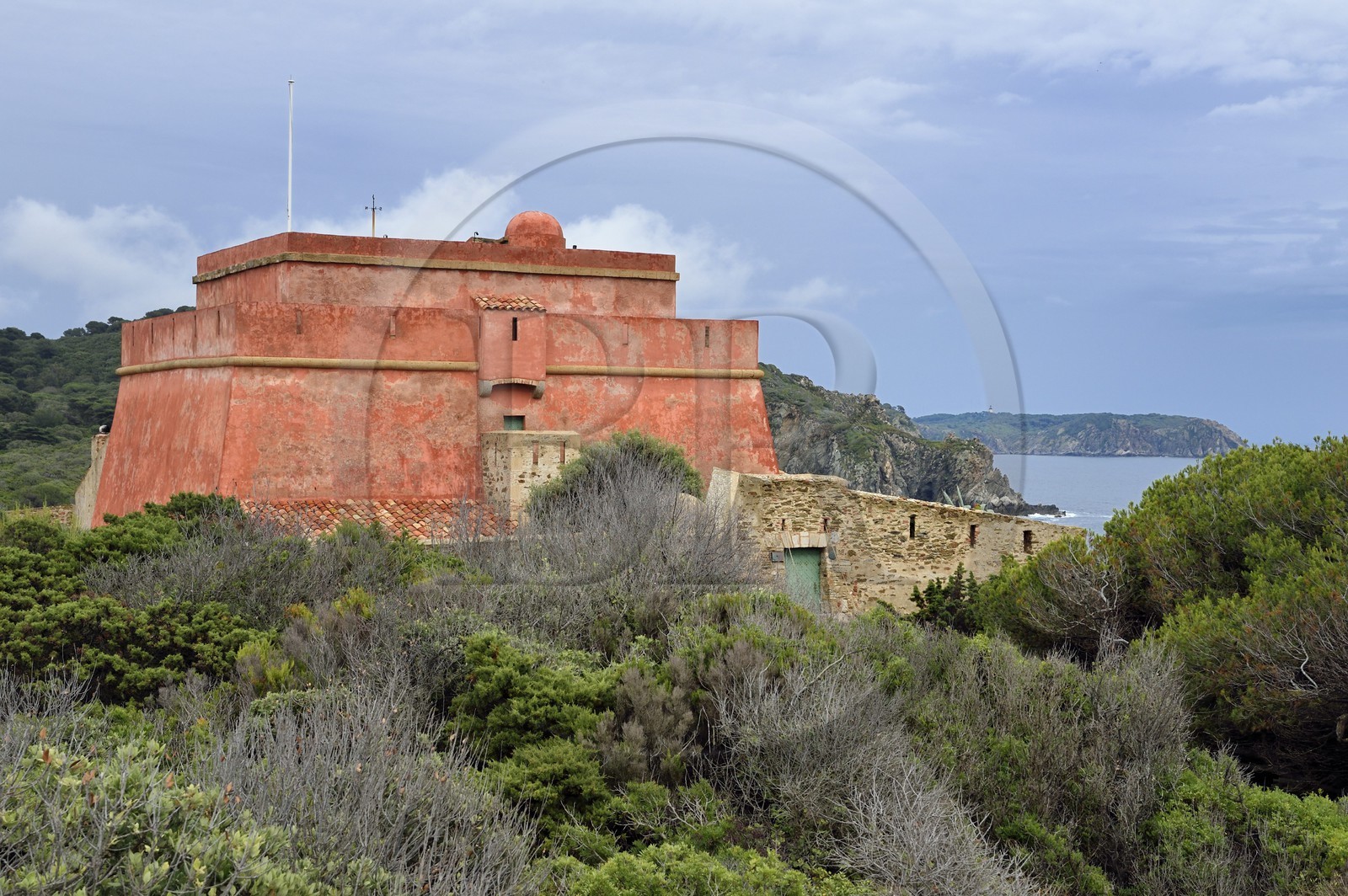 France, Var (83), Iles d'Hyères, parc national de Port Cros, Ile de Porquerolles, fort privé et restauré du Grand Langoustier