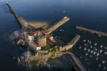 France, Pyrenees Atlantiques, Basque Country coast, Ciboure, the Socoa fort built under Louis XIII, remodeled by Vauban and its small marina in the bay of Saint-Jean-de-Luz (aerial view)