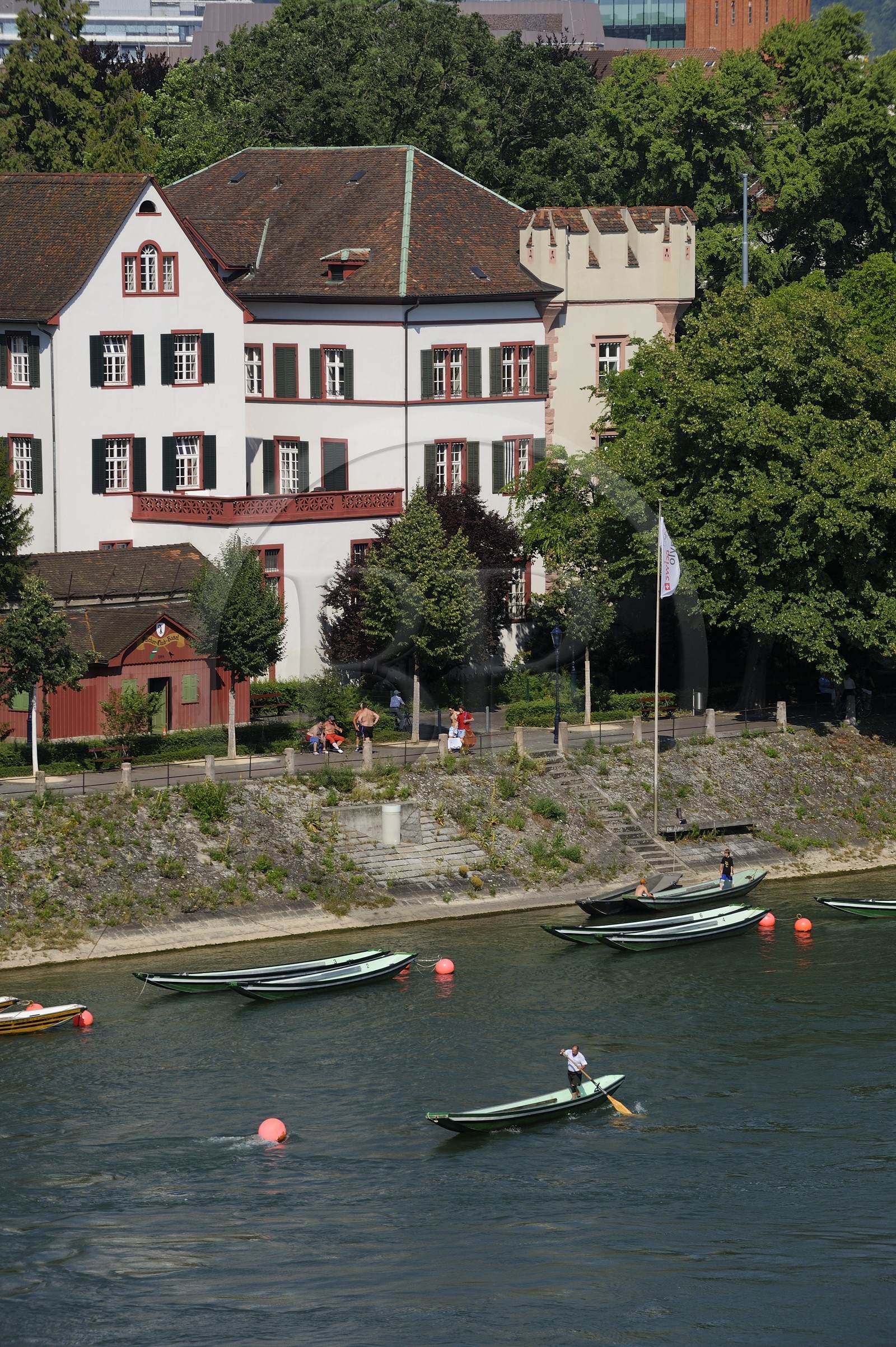 Suisse, Bâle, quartier du Petit Bâle sur la rive droite du Rhin, un membre d'un des clubs de bateliers bâlois pendant l'entrainement