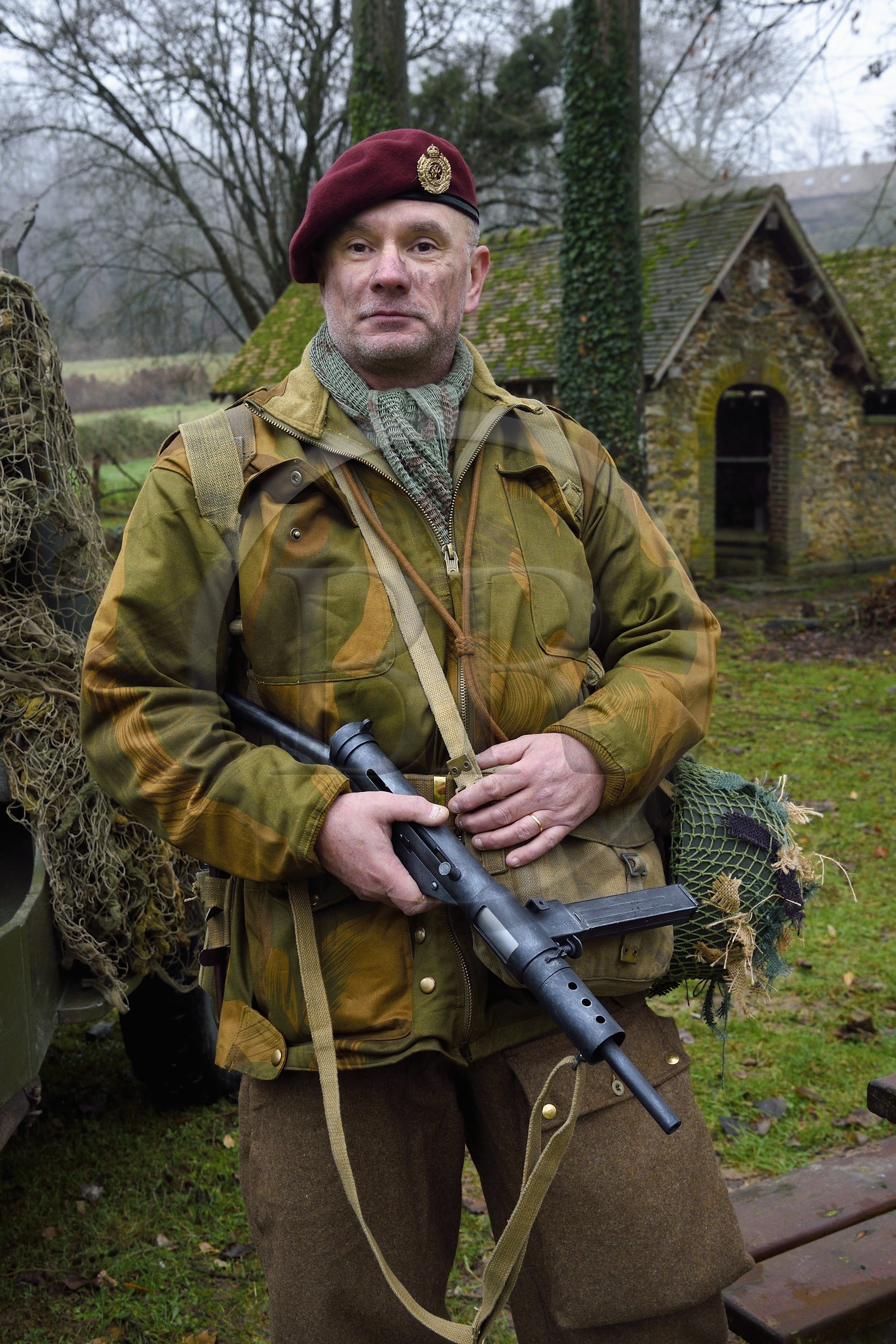 France, Eure (27), Sainte-Colombe-prés-Vernon, Allied Reconstitution Group (association de reconstitution historique de la 2éme Guerre Mondiale américain et Maquis), le reconstitueur Olivier Sohm en soldat français libre intégré dans l'armée britanique dans les SAS