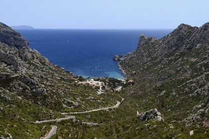 France, Bouches du Rhone, Marseille, National Park of the Calanques, Calanque de Sormiou, Calanque de Sormiou (cove) (request for authorization necessary before publication)