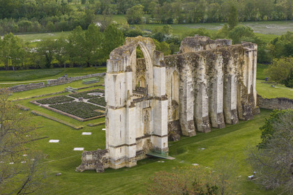 France, Vendée (85), Parc Interrégional du Marais Poitevin labellisé Grand Site de France, Maillezais, vestiges de l'abbaye Saint-Pierre de Maillezais (vue aérienne)