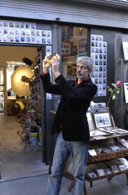 France, Paris (75), the marché des Enfants Rouges, Fabien Breuvat, owner of the shop A chacun son image (Everyone its image)